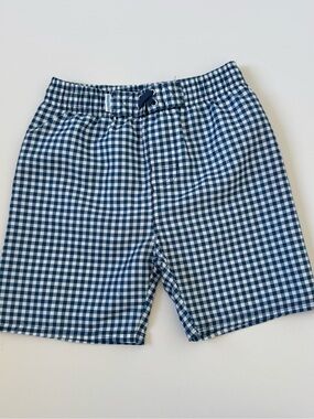 Navy Gingham Kids Swim Trunks with Elastic Waist